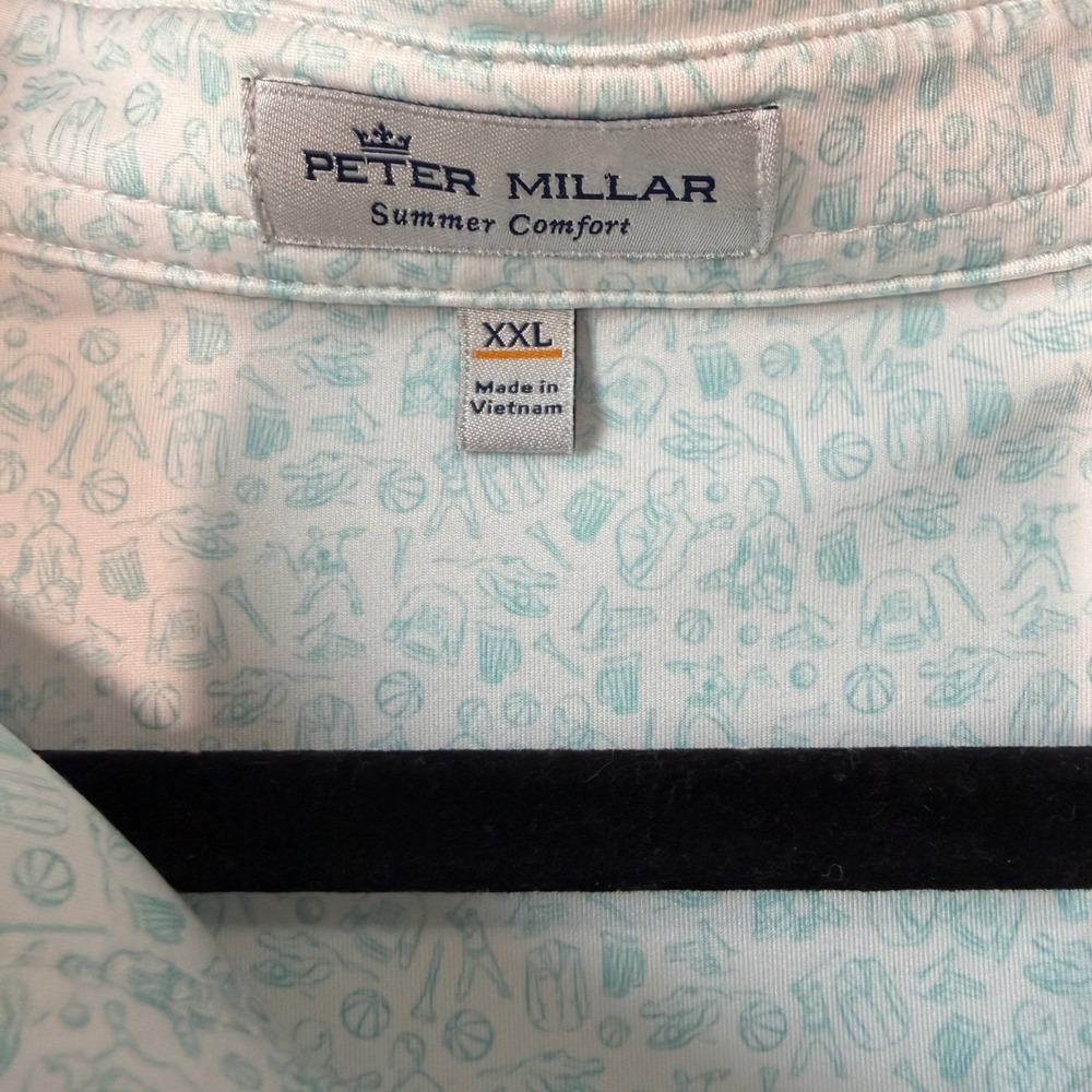 Peter Millar Polo Shirt XXL Light Blue Summer Comfort Sports Novelty Print - Picture 3 of 5